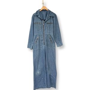 Sold//1970s Denim Coveralls Distressed Medium